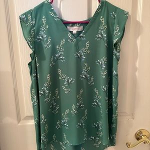 Loft Green Floral Short Sleeve Blouse. Size Medium Petite.